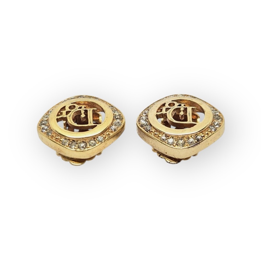 DIOR Vintage Gold-tone Crystal Rhinestone Clip-On Earrings - Picture 7 of 12